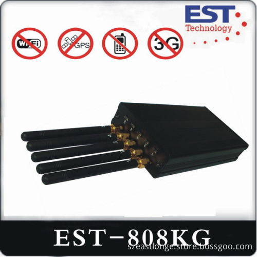Wifi Gps Portable Cell Phone Jammer Est-808kg With Five Antenna , Black